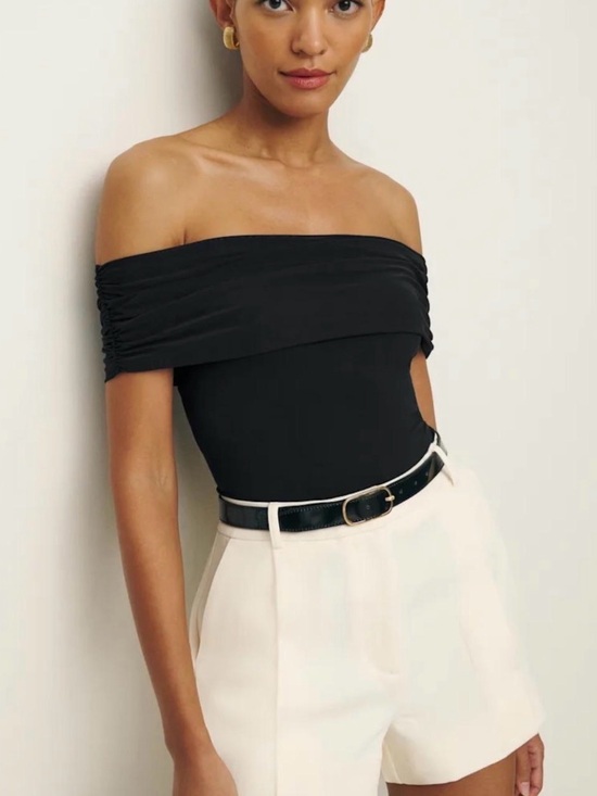 Reformation Tops - Reformation Black Off Shoulder Drape Top Soft Stretch Minimalist XS S